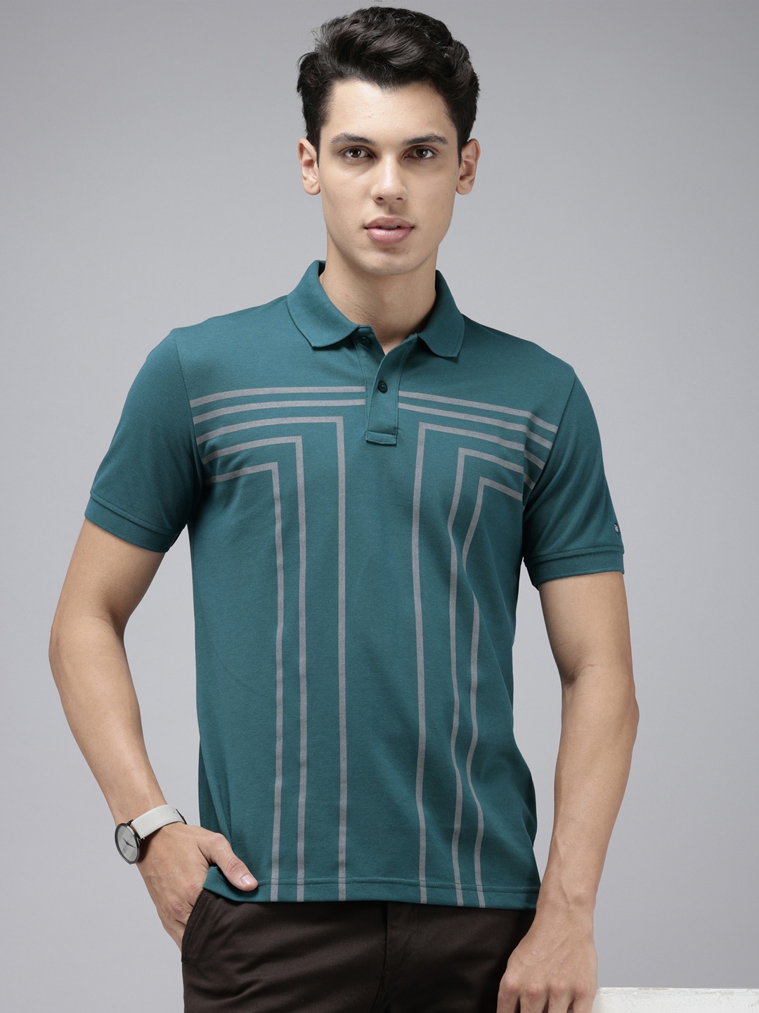 

Arrow Sport Geometric Printed Polo Collar Relaxed Fit T-shirt, Teal