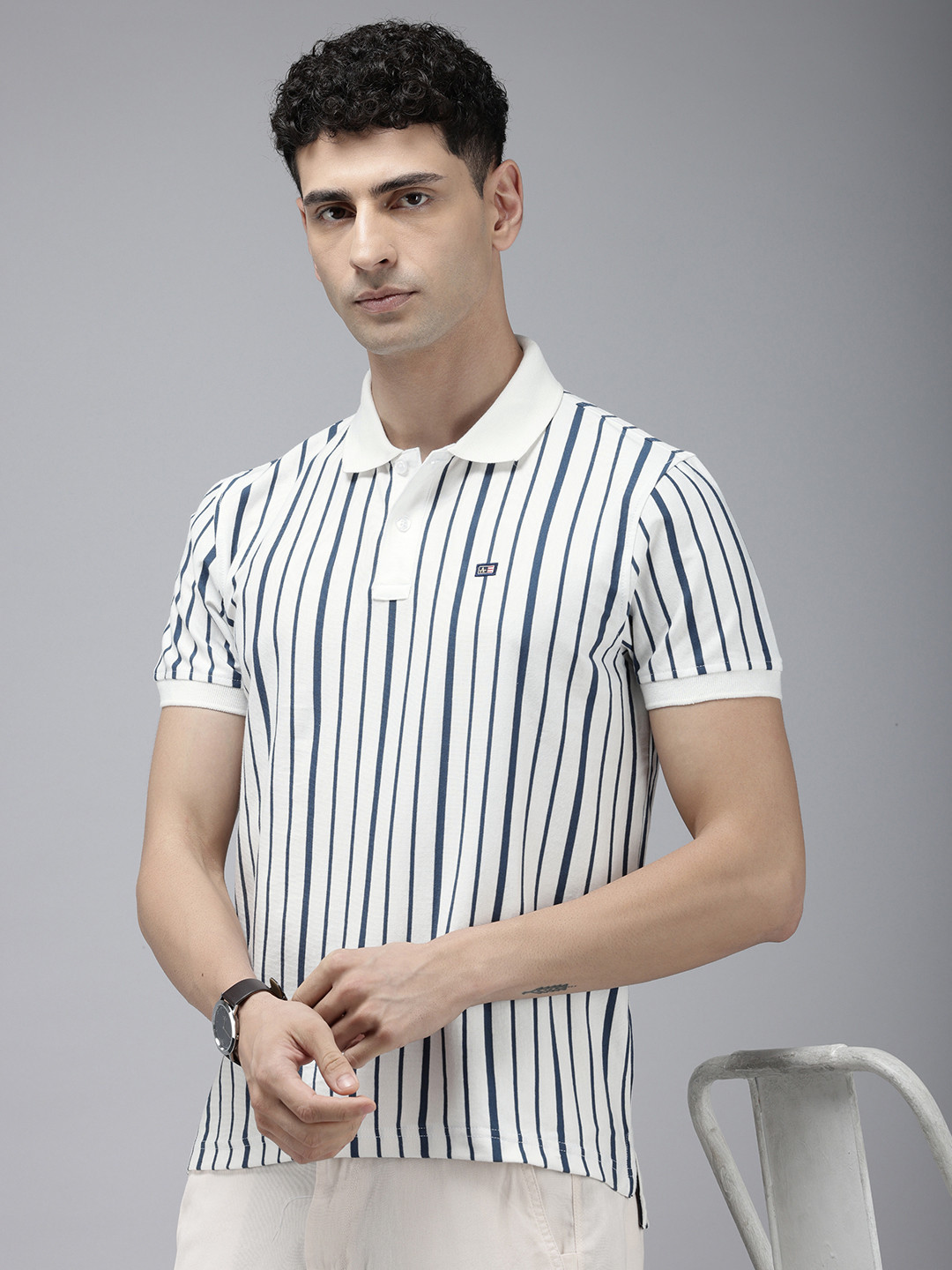 

Arrow Sport Striped Polo Collar T-shirt, White