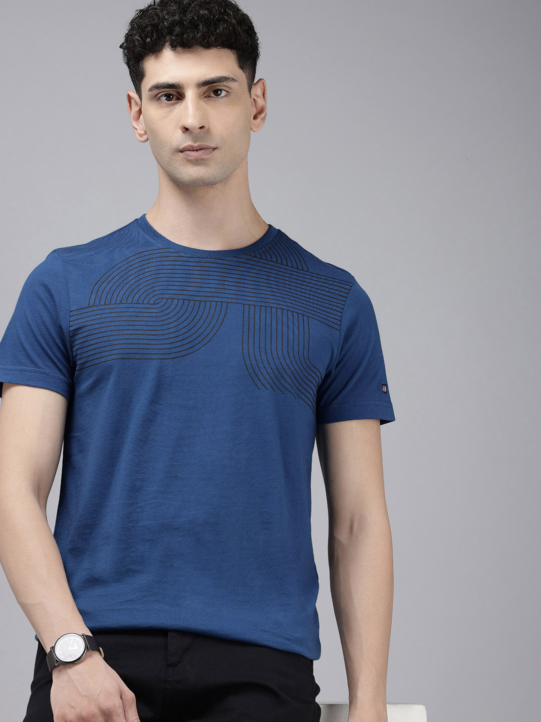 

Arrow Sport Geometric Printed Pure Cotton T-shirt, Blue