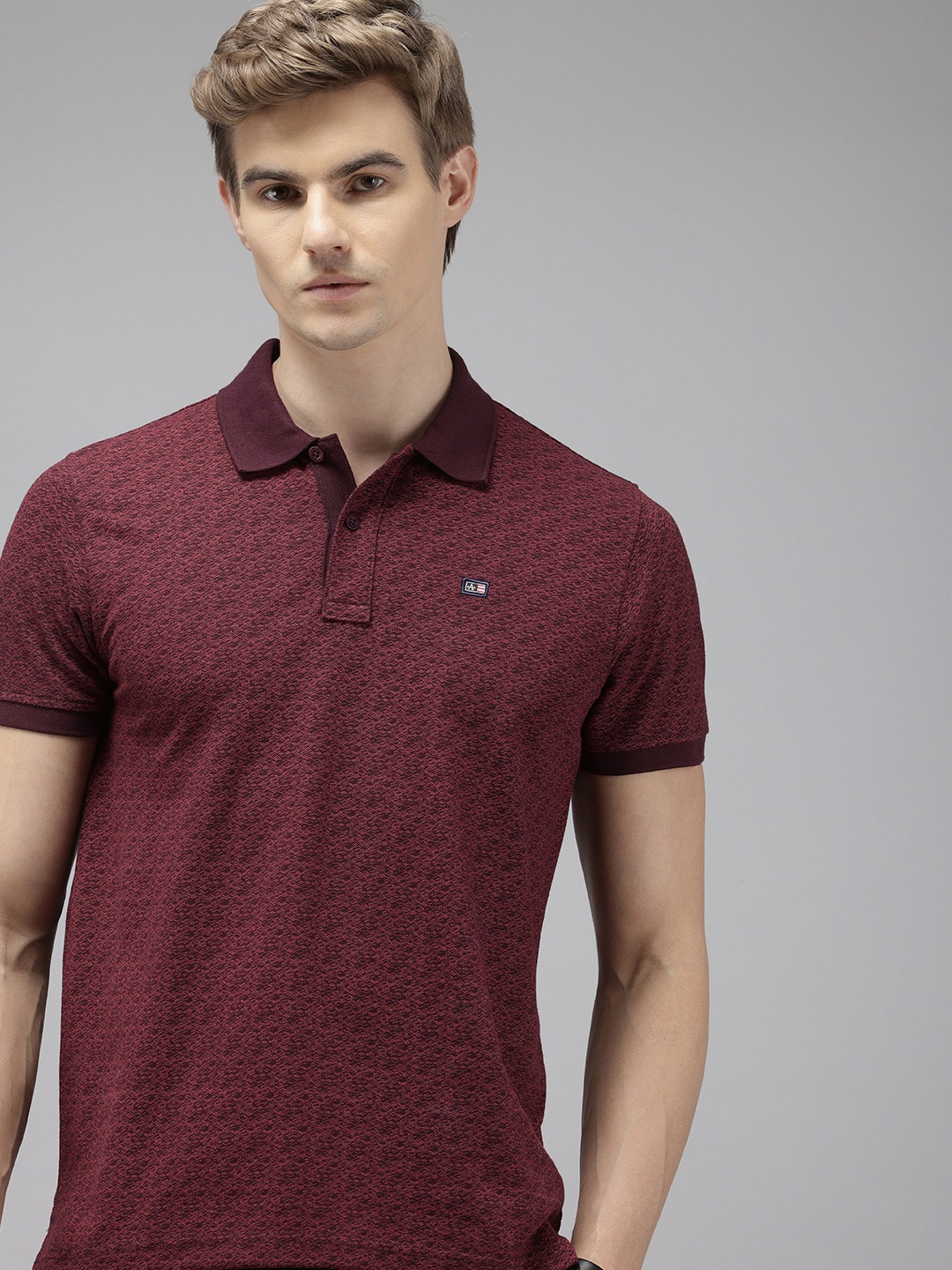 

Arrow Sport Self Design Polo Collar T-shirt, Maroon