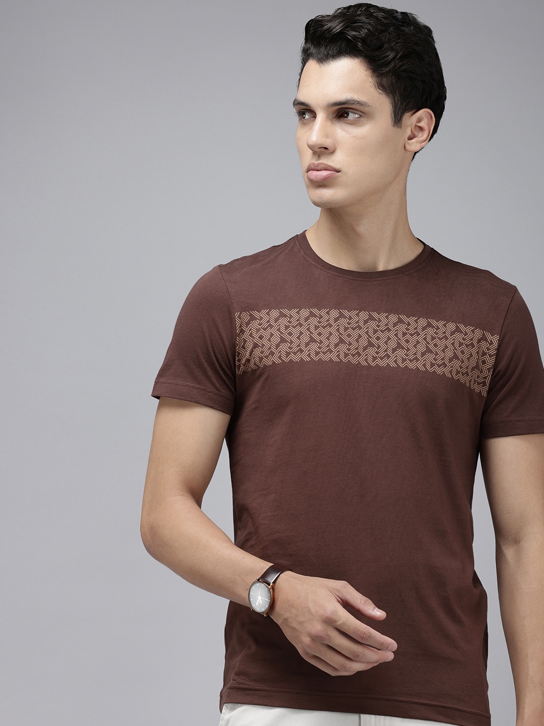 

Arrow Sport Geometric Printed Pure Cotton T-shirt, Brown