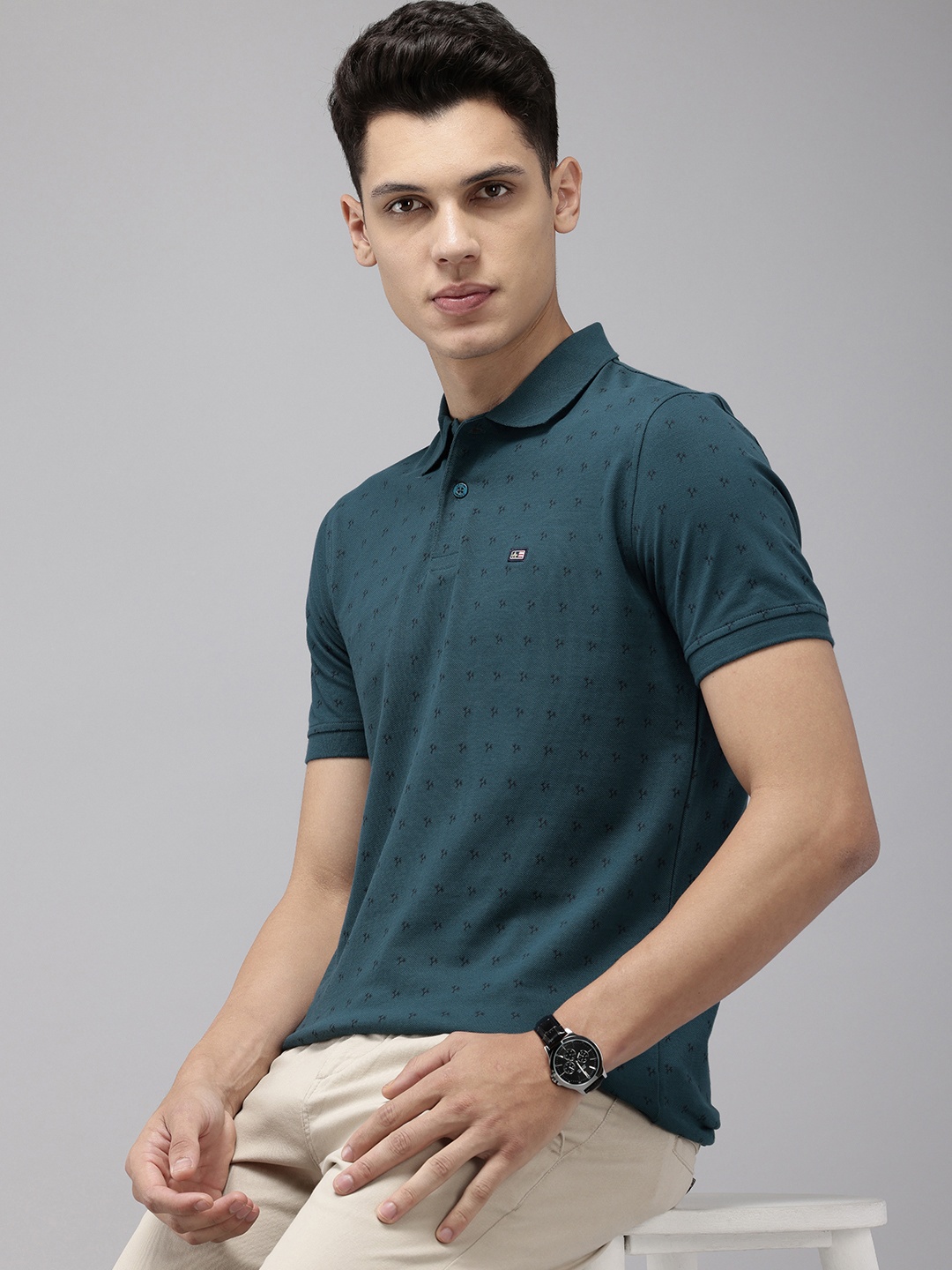 

Arrow Sport Abstract Printed Pure Cotton Polo Collar T-shirt, Teal