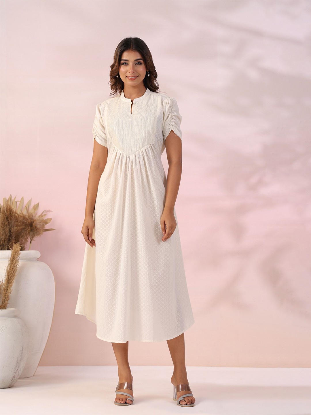 

JISORA A-Line Midi Dress, Cream
