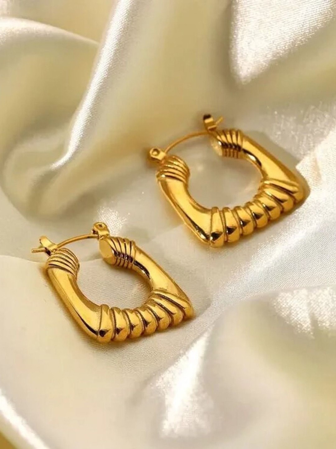 

KRYSTALZ Stainless Steel Gold-Plated Geometric Hoop Earrings