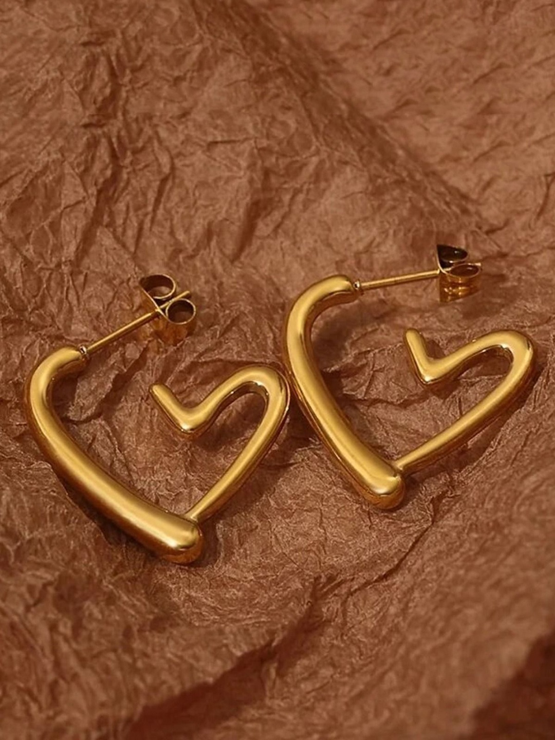 

KRYSTALZ Stainless Steel Gold-Plated Heart Shaped Half Hoop Earrings