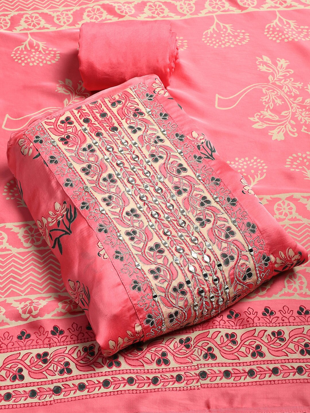 

Biba Unstitched Dress Material, Pink