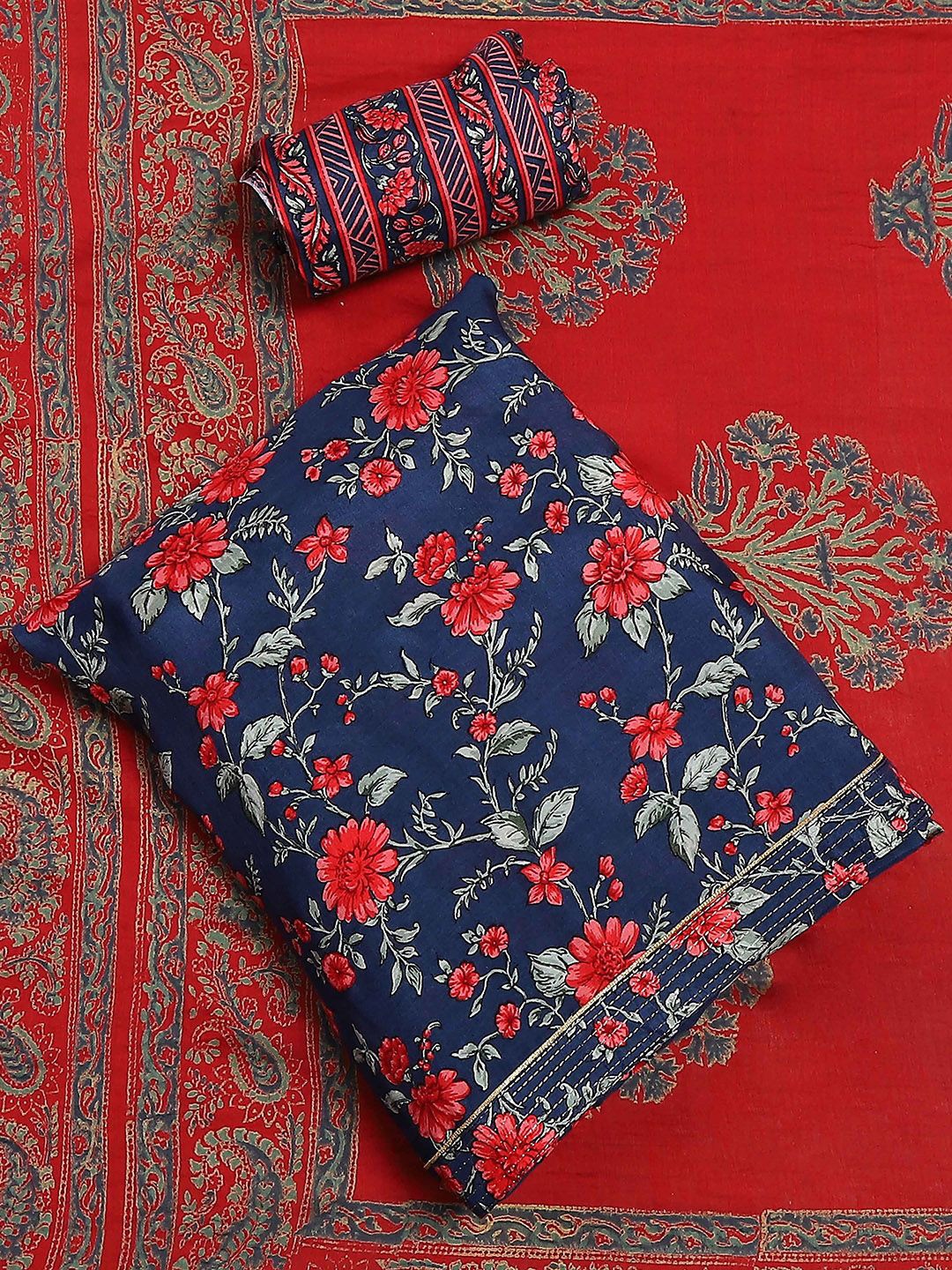 

Biba Floral Printed Unstitched Dress Material, Blue
