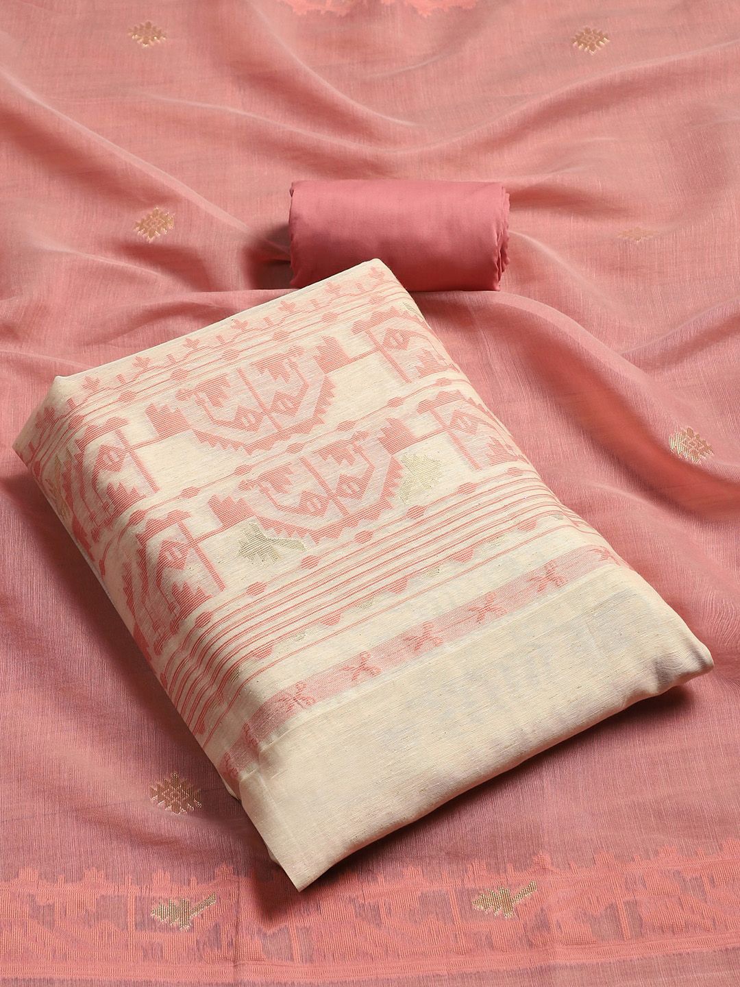

Biba Ethnic Motifs Woven Design Unstitched Dress Material, Pink