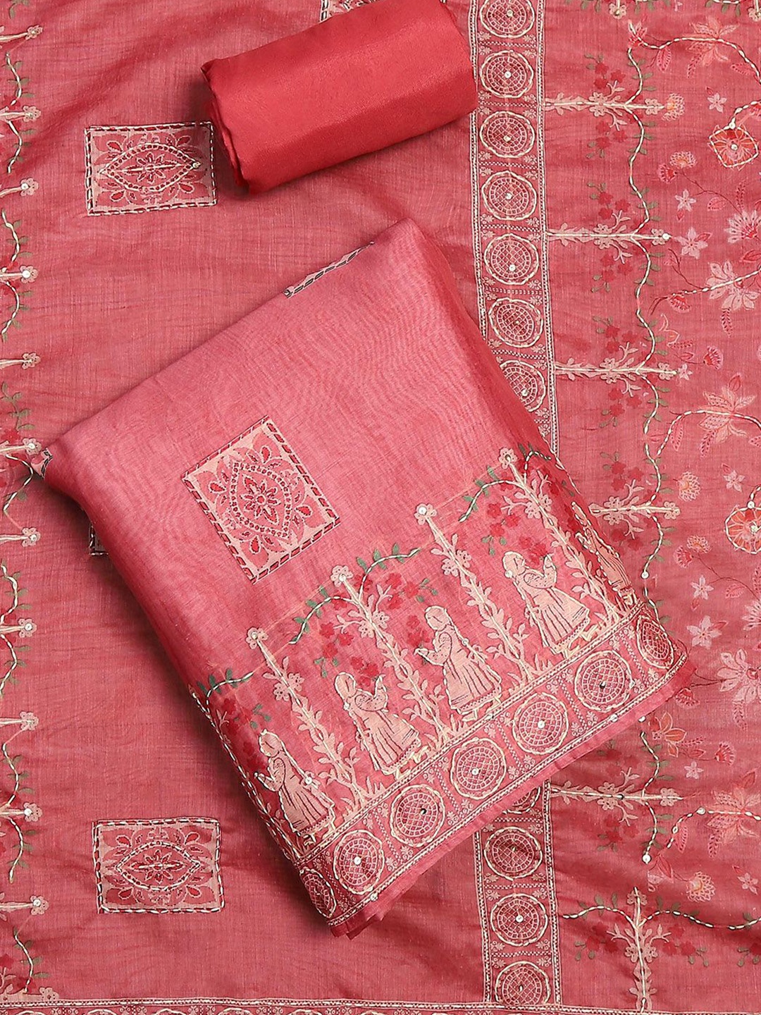 

Biba Embroidered Unstitched Dress Material, Pink