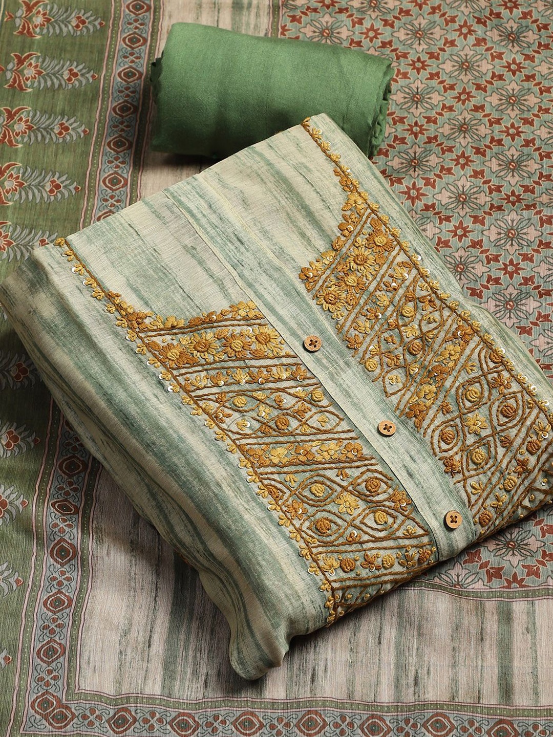 

Biba Embroidered Unstitched Dress Material, Green