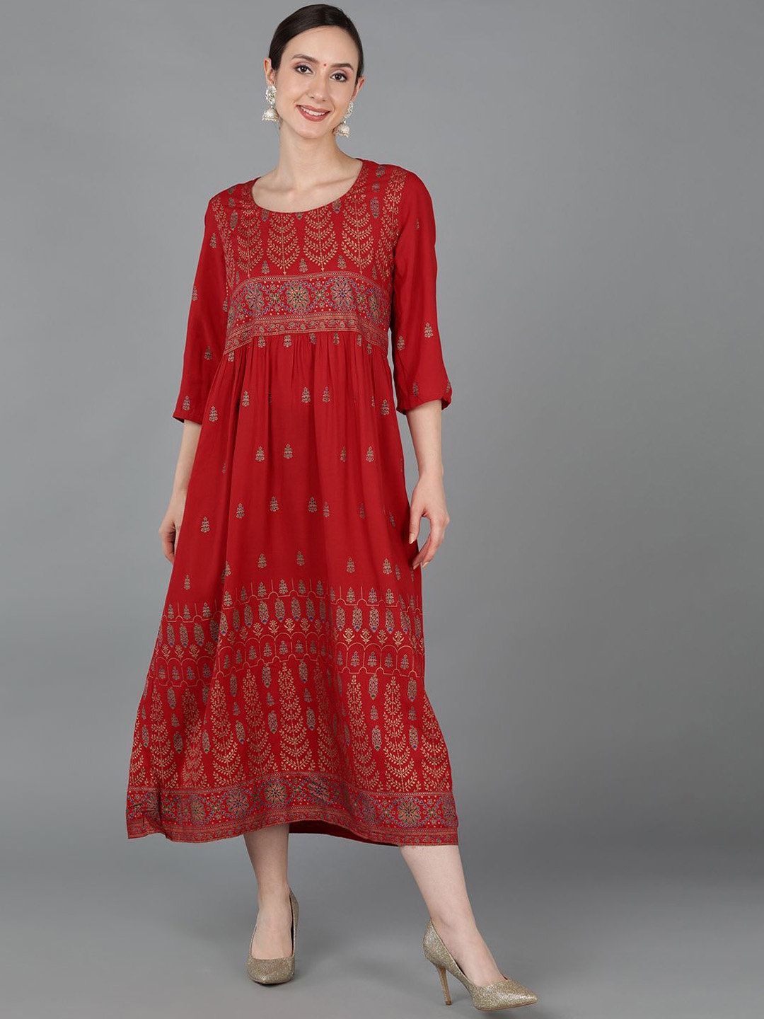 

KALINI Ethnic Motifs Printed A-Line Kurta, Red