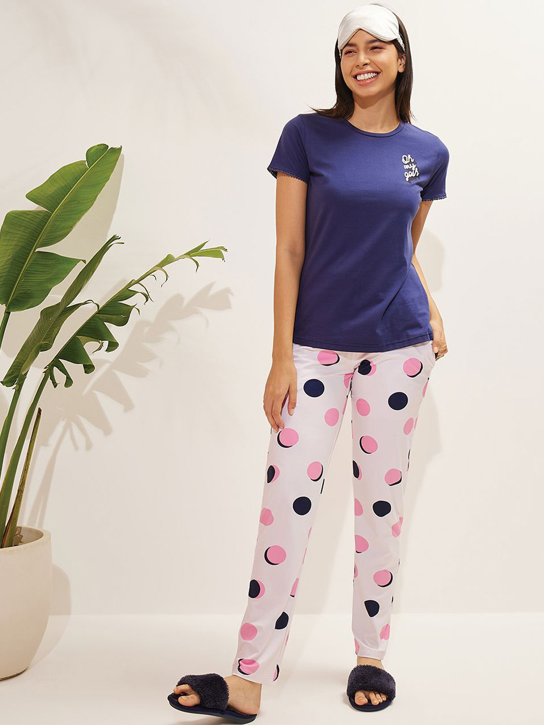 

Sweet Dreams Round Neck Pure Cotton Night suit, Navy blue