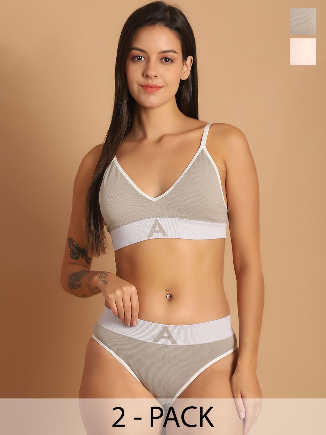 

FBAR Pack Of 2 Cotton Padded Lingerie Set, Grey