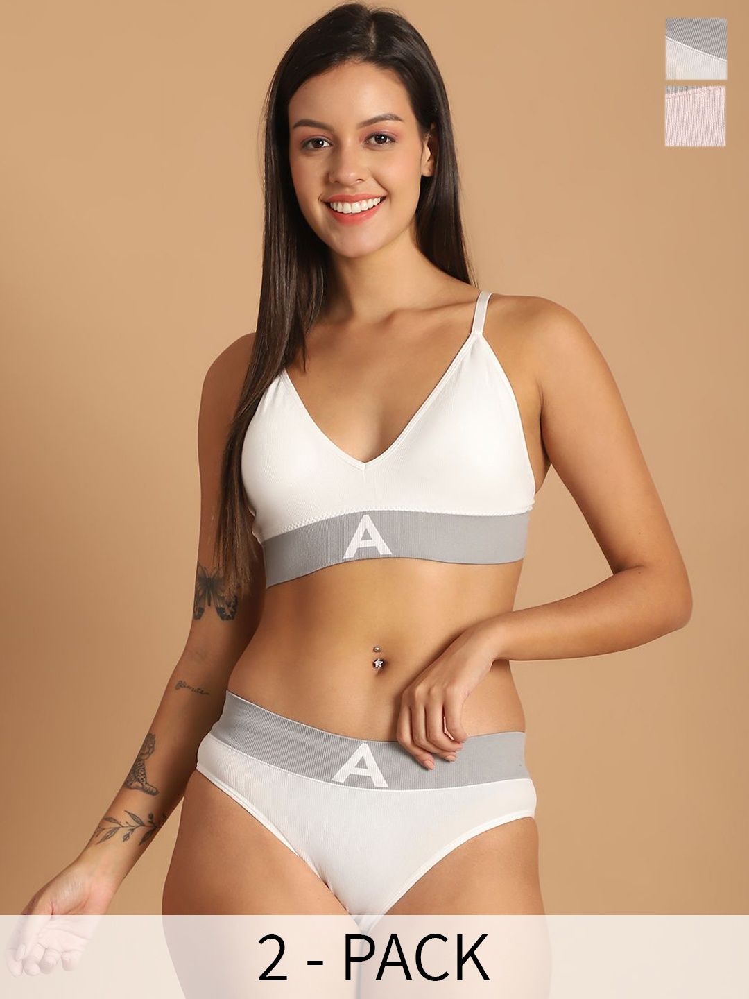

FBAR Pack Of 2 Cotton Padded Lingerie Set 120624FBO-8854-02-32, White