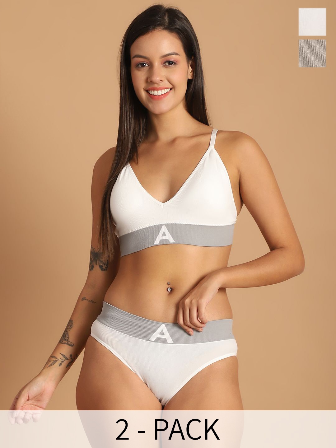 

FBAR Pack Of 2 Lightly-Padded Cotton Lingerie Set, White