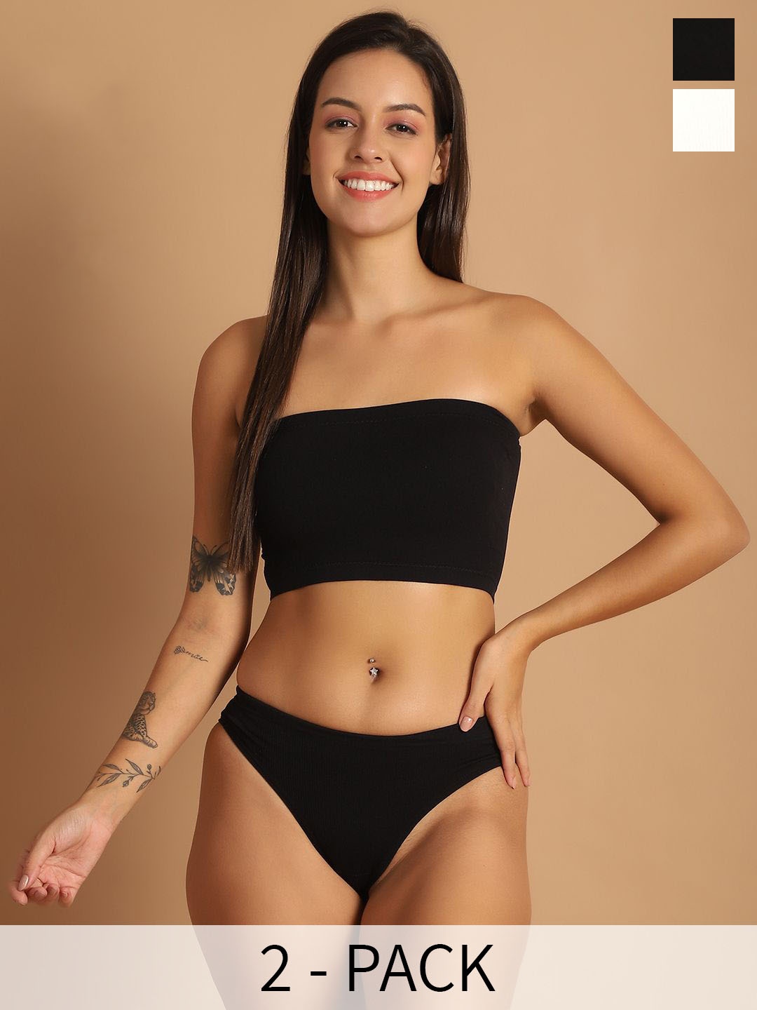 

FBAR Pack Of 2 Cotton Strapless Lingerie Set 120624FBO-670-01-02, Black