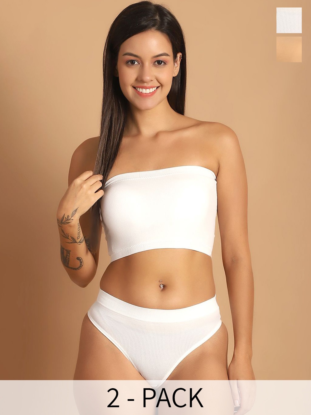 

FBAR Pack Of 2 Cotton Lightly-Padded Lingerie Sets 120624FBO-670-02-09, White