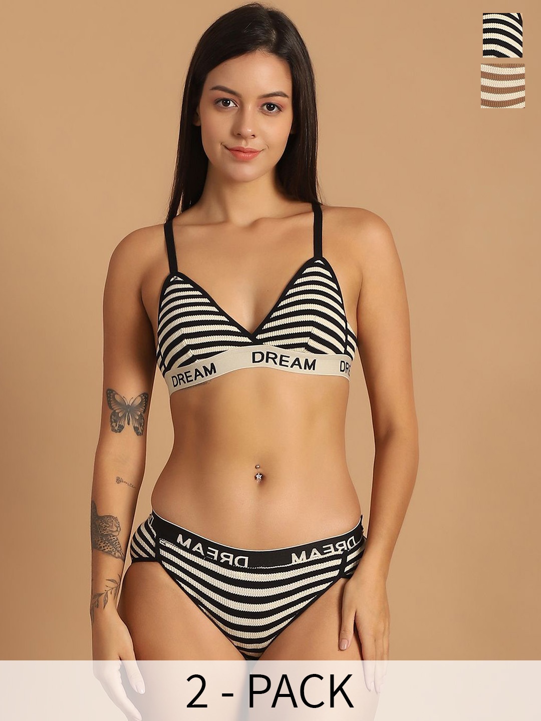 

FBAR Pack Of 2 Printed Lightly-Padded Lingerie Set, Black