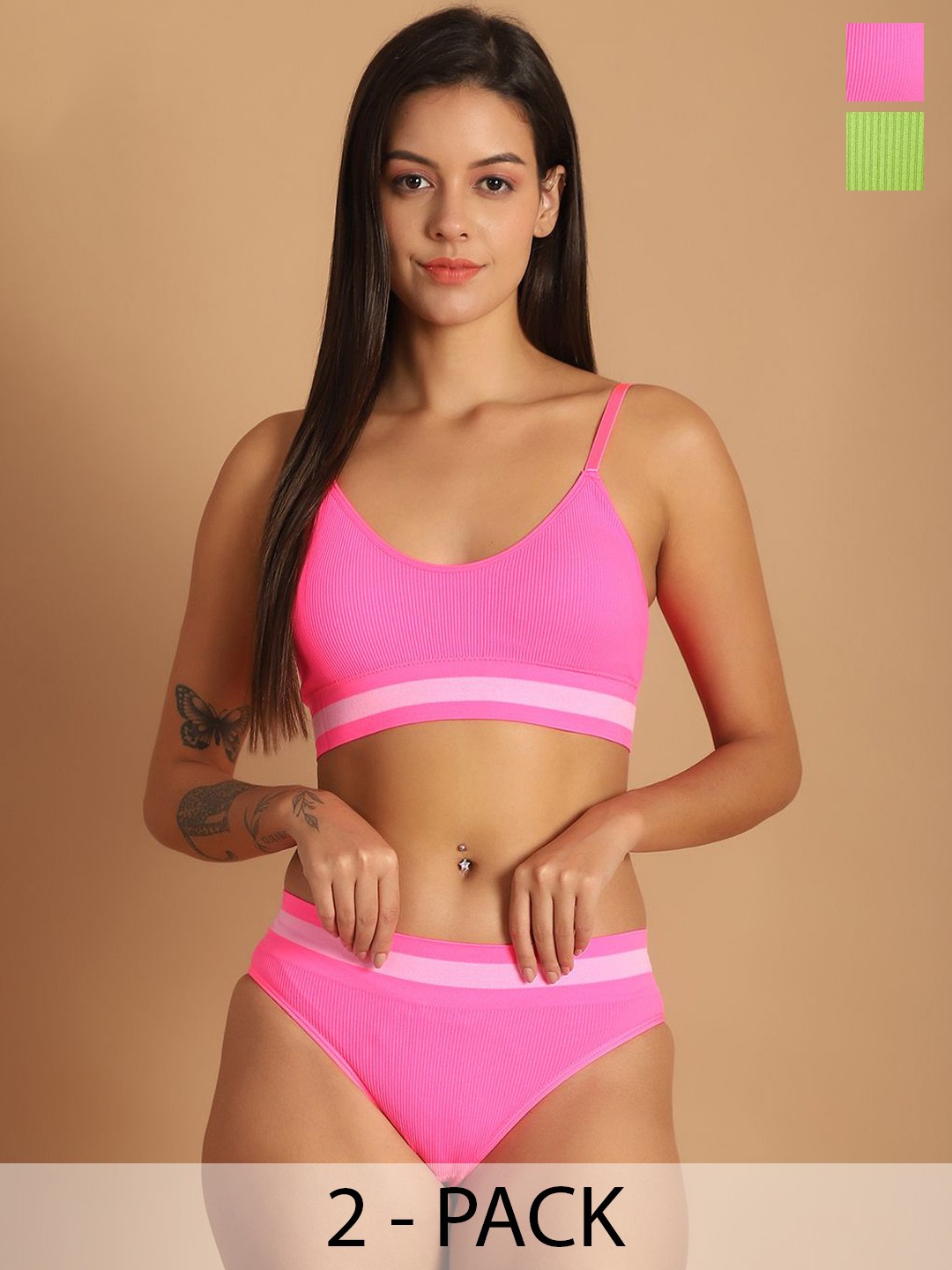 

FBAR Pack Of 2 Cotton Lightly Padded Lingerie Sets, Pink