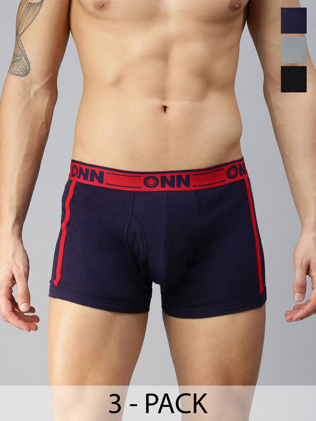 

ONN Pack Of 3 Assorted Cotton Trunks ONN_354_AST3_3PC, Navy blue