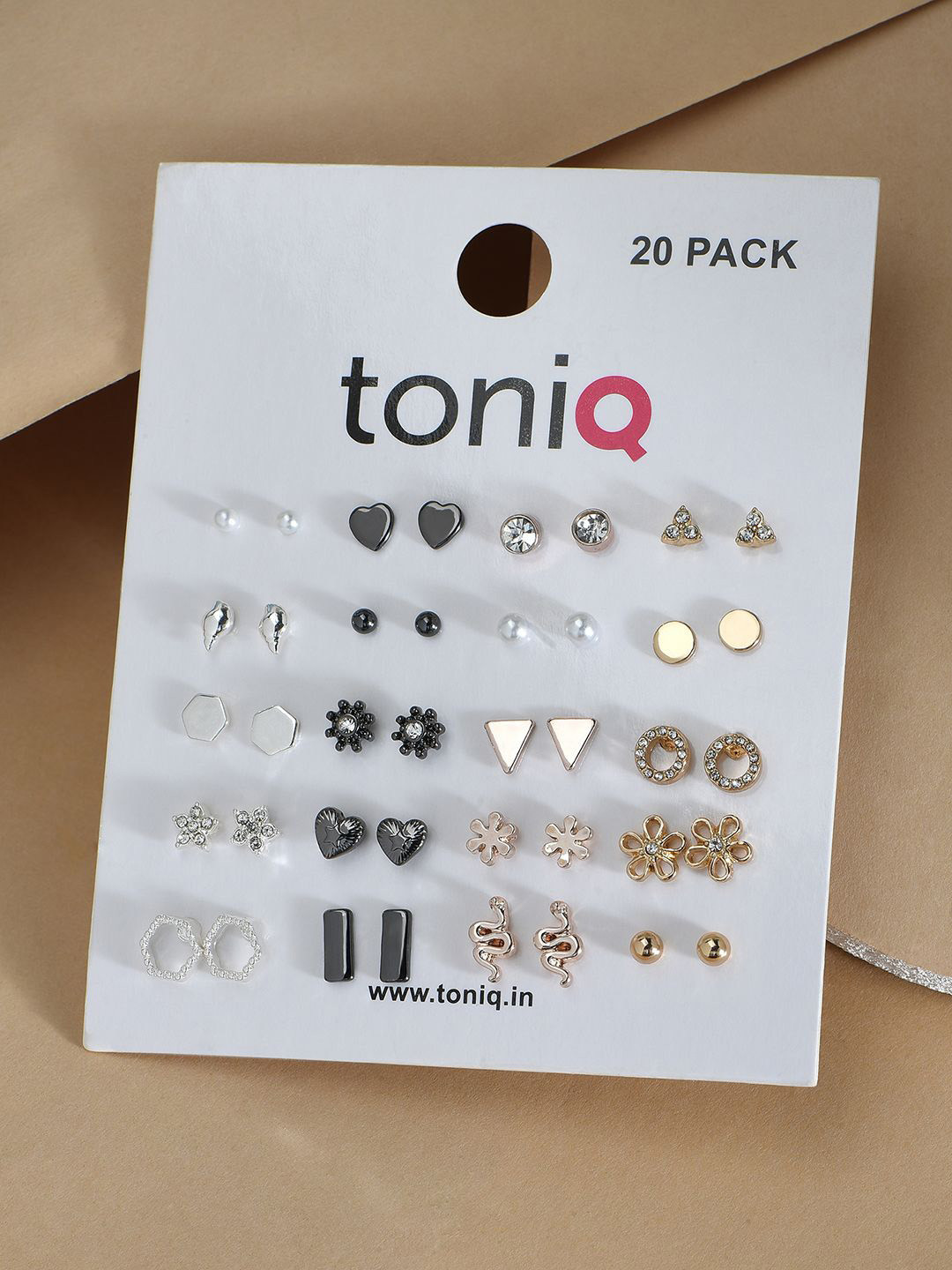 

ToniQ Set Of 20 Geometric Studs Earrings, Silver