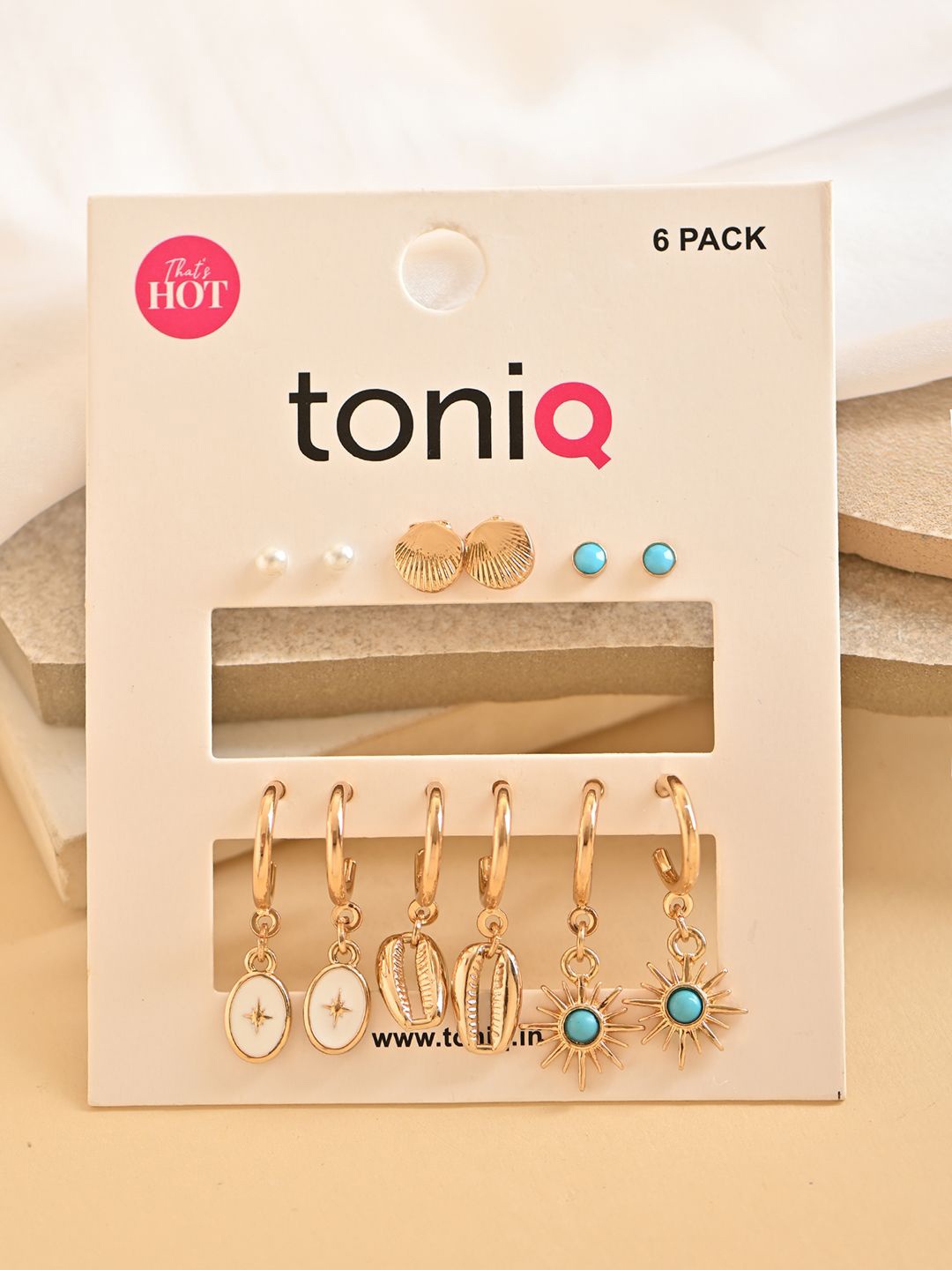 

ToniQ Set Of 6 Gold-Plated Star Shaped Studs Earings