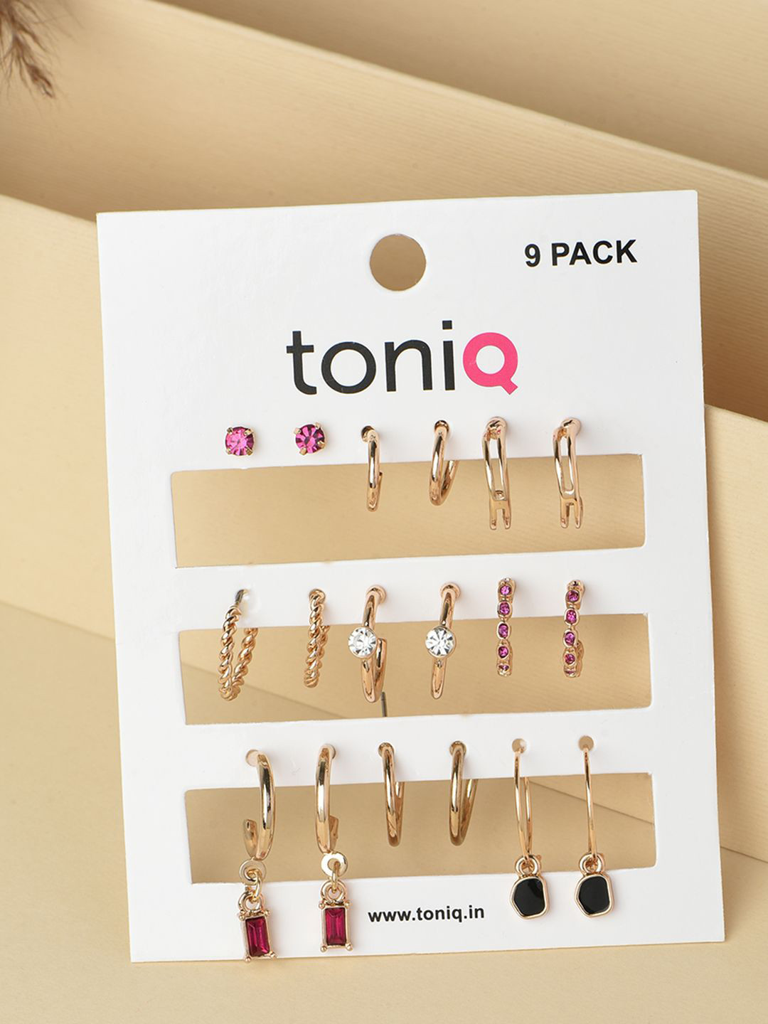

ToniQ Set Of 9 Gold-Plated Geometric Studs & Hoop Earrings