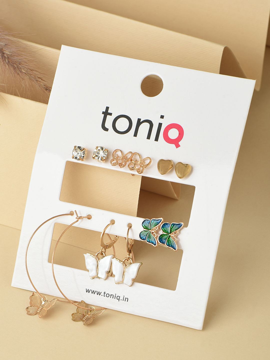 

ToniQ Set Of 6 Geometric Gold-Plated Studs Earrings