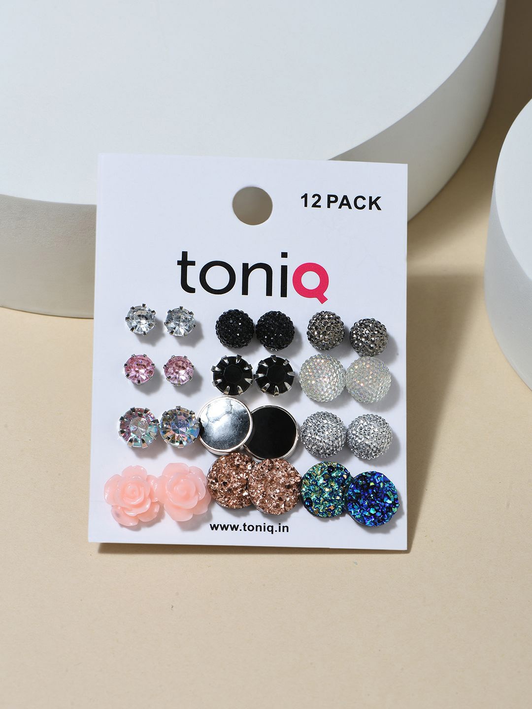 

ToniQ Set of 12 Silver-Plated Enamelled Floral Studs Earrings