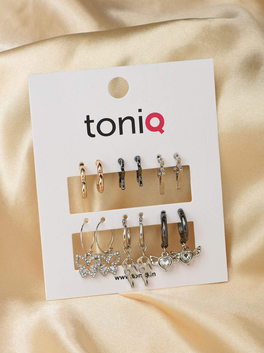 

ToniQ Set Of 6 Silver-Plated Geometric Contemporary Studs Earrings, Beige