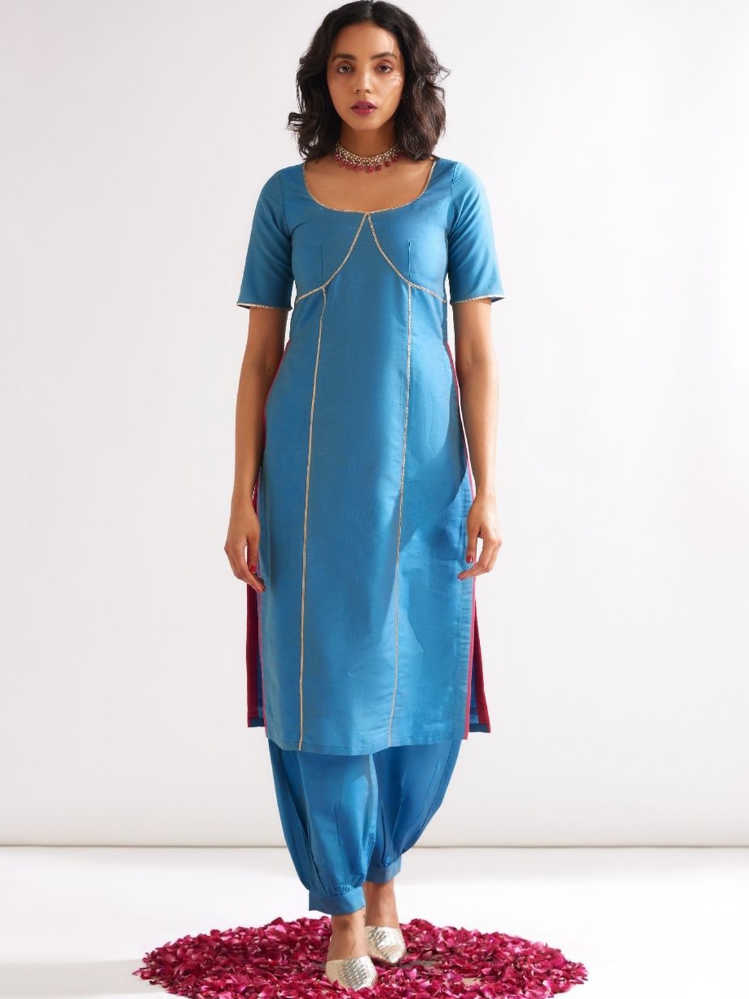 

Abhishti Scoop Neck Regular Gotta Patti Straight Kurta With Salwar & Dupatta, Blue