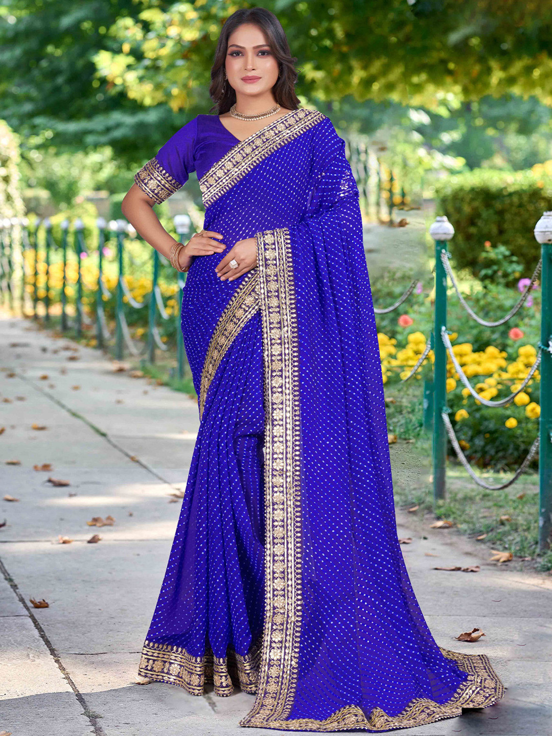 

Mitera Embroidered Bandhani Saree, Blue
