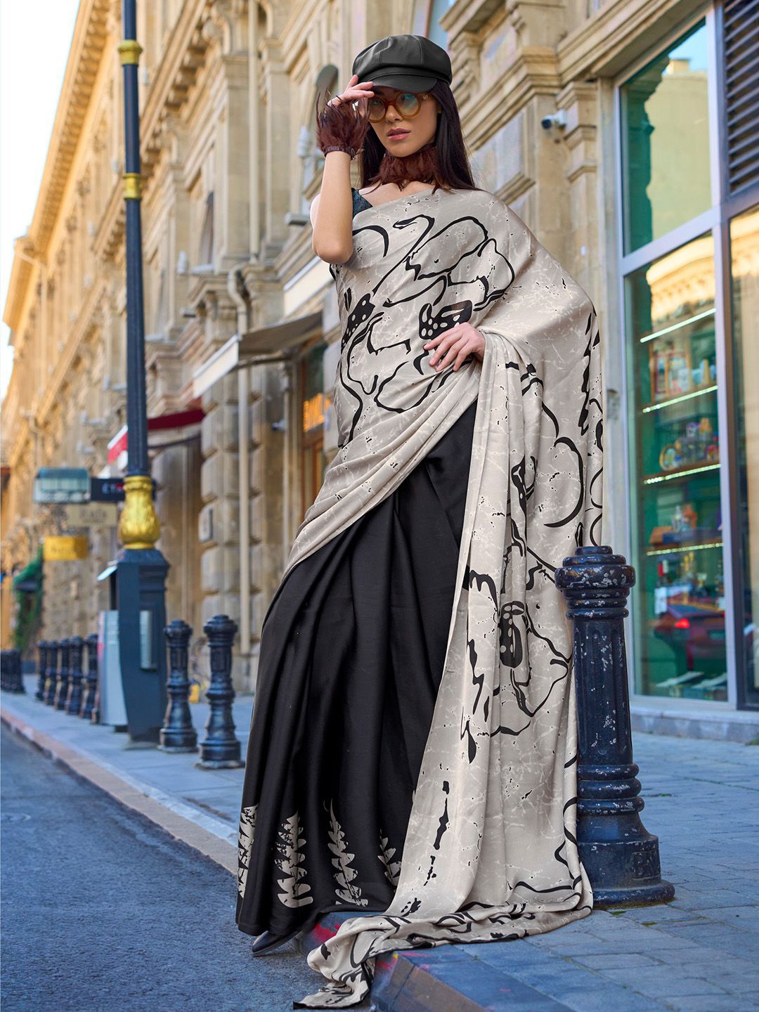 

DEVATITHI Satin Saree, Black