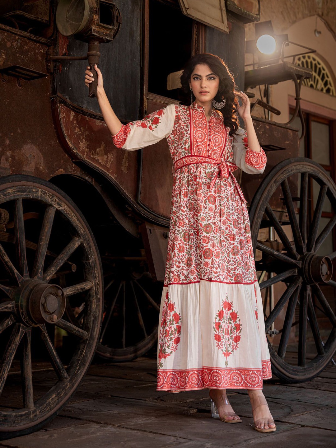 

FASHION DWAR Ethnic Motifs Print Maxi Dress, Red