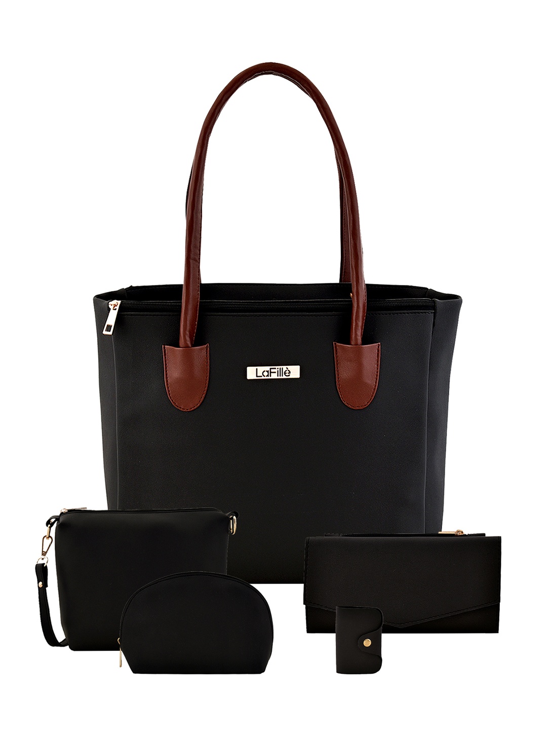 

LaFille Women Solid Textured PU Structured Handheld Bags, Black