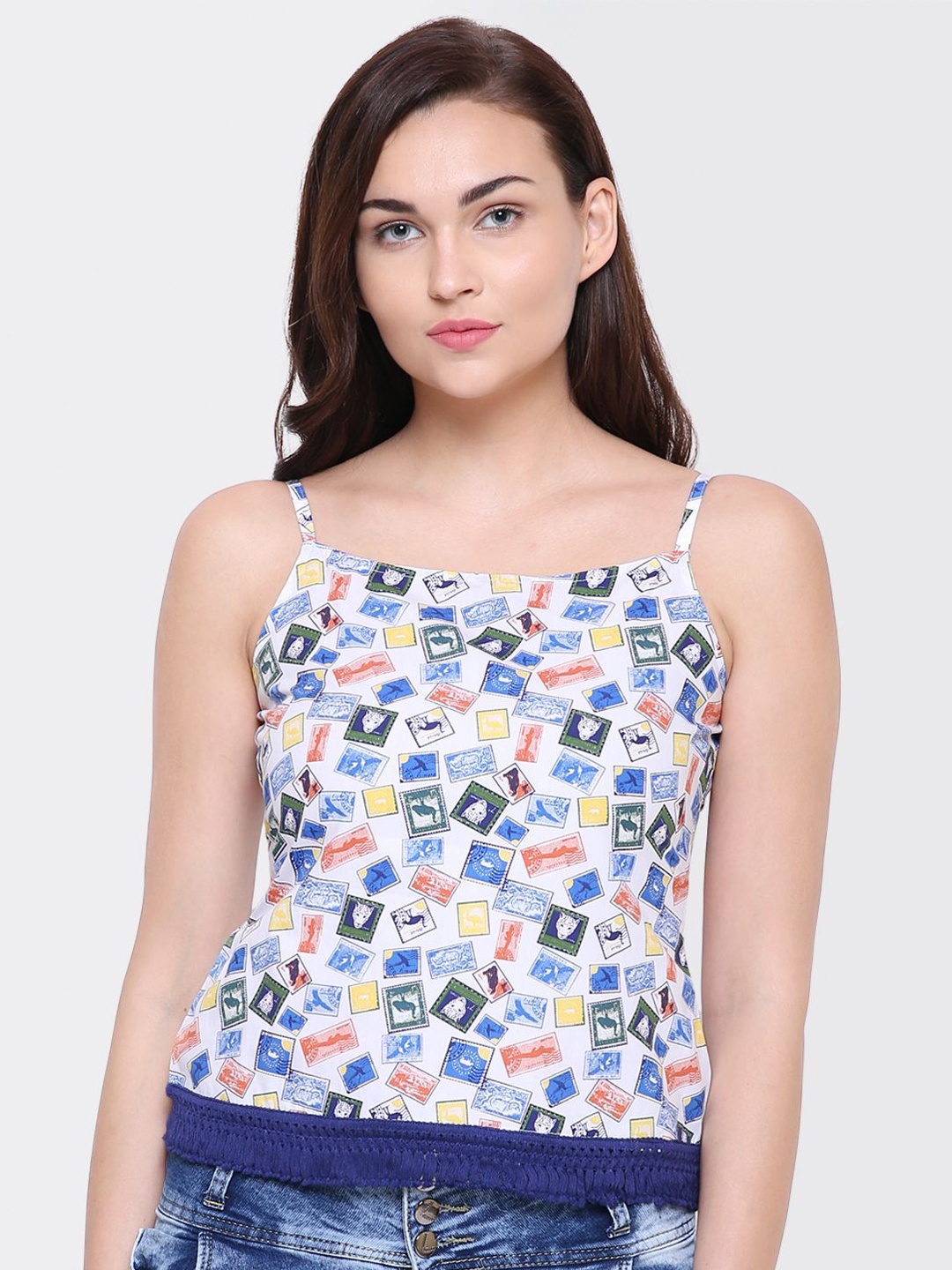 

Yaadleen Women Shoulder Straps Sleeveless Printed Regular Top, Blue