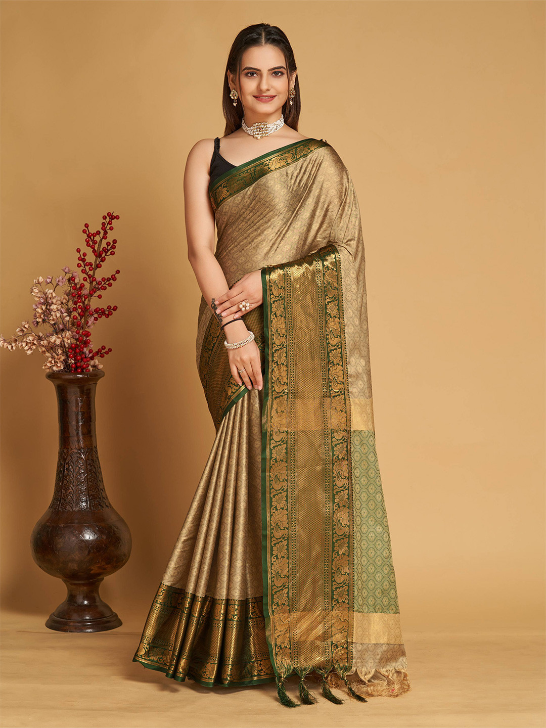 

bansari textiles Woven Design Zari Banarasi Saree, Grey