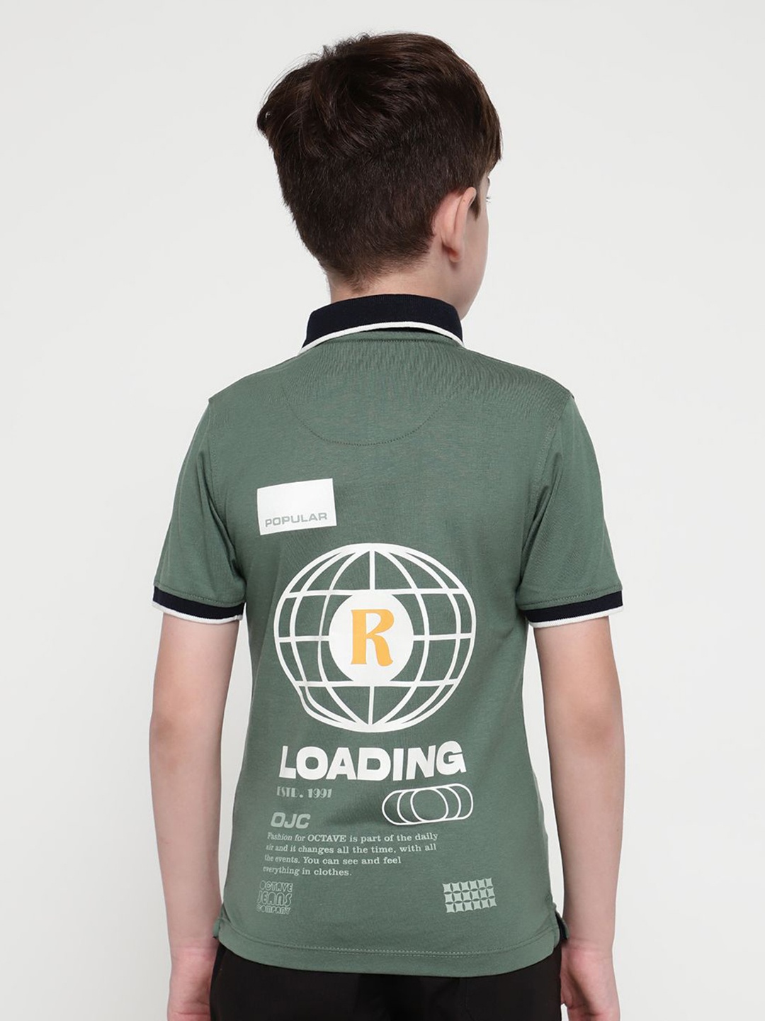 

Octave Boys Polo Collar Applique T-shirt, Green