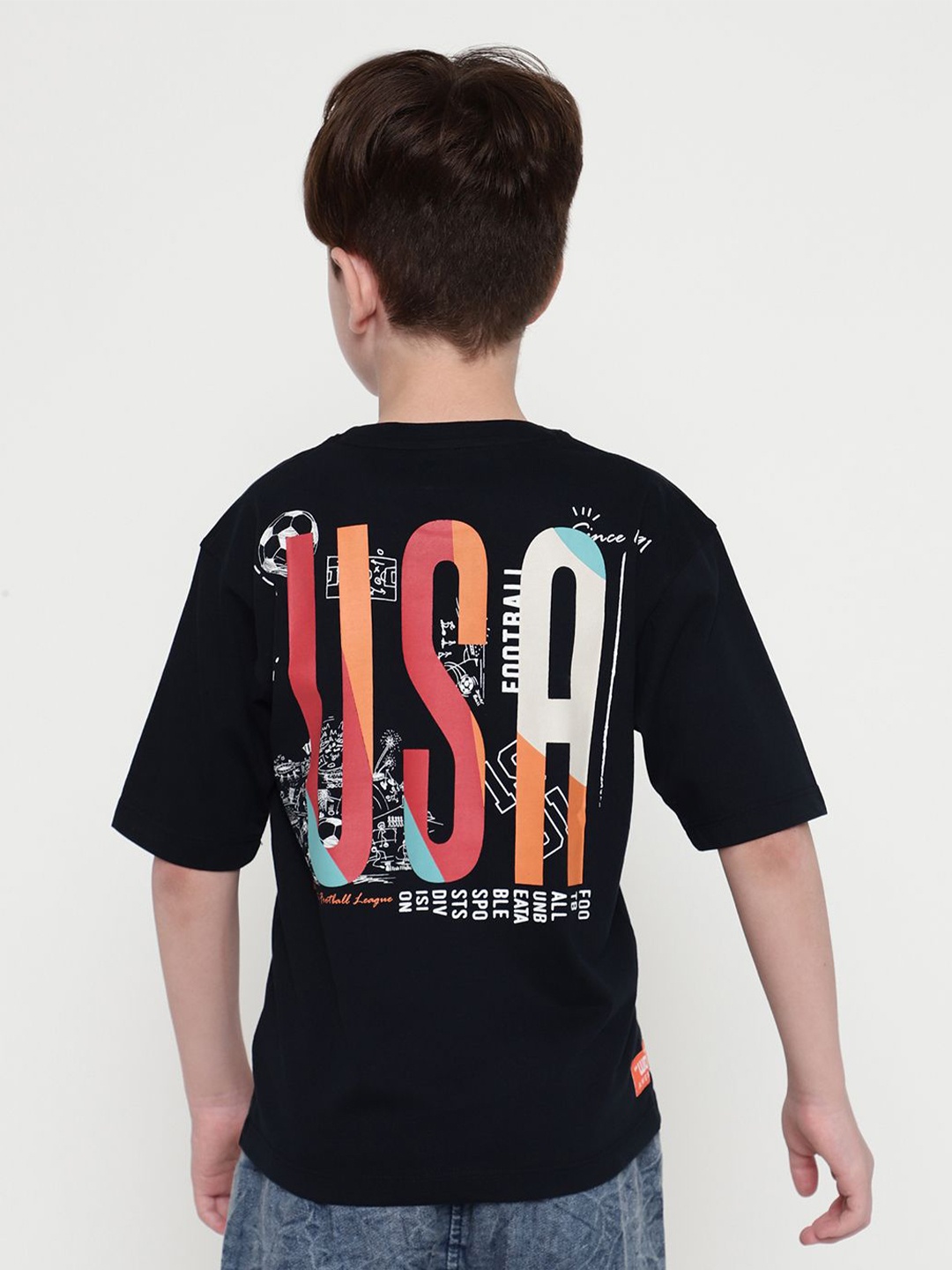 

Octave Boys Typography Printed Drop-Shoulder Sleeves T-shirt, Navy blue