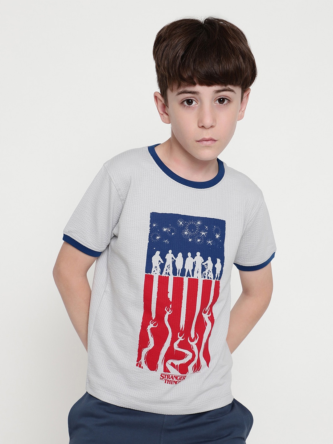

Octave Boys Printed Pockets T-shirt, Grey