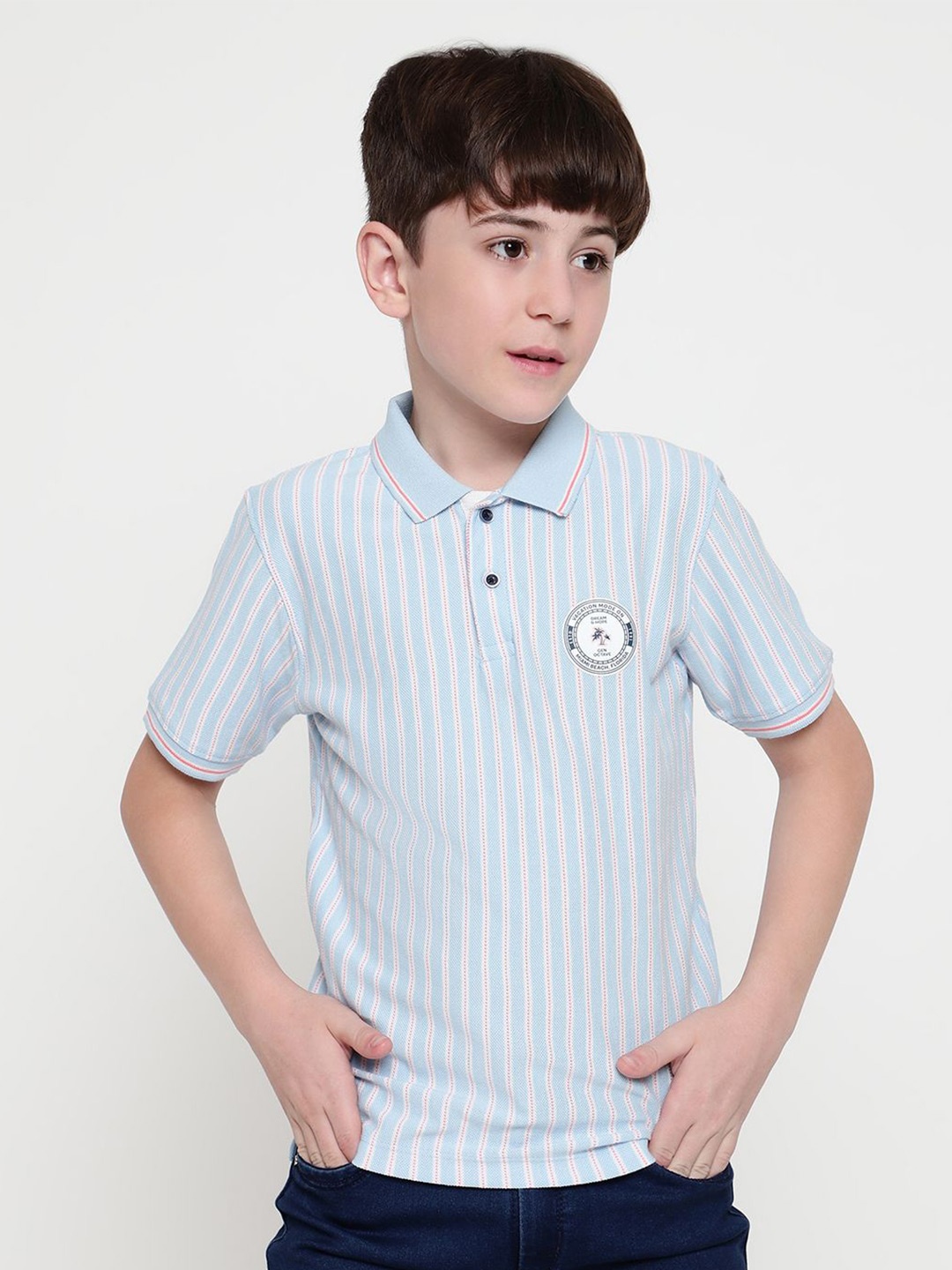

Octave Boys Striped Polo Collar T-shirt, Blue