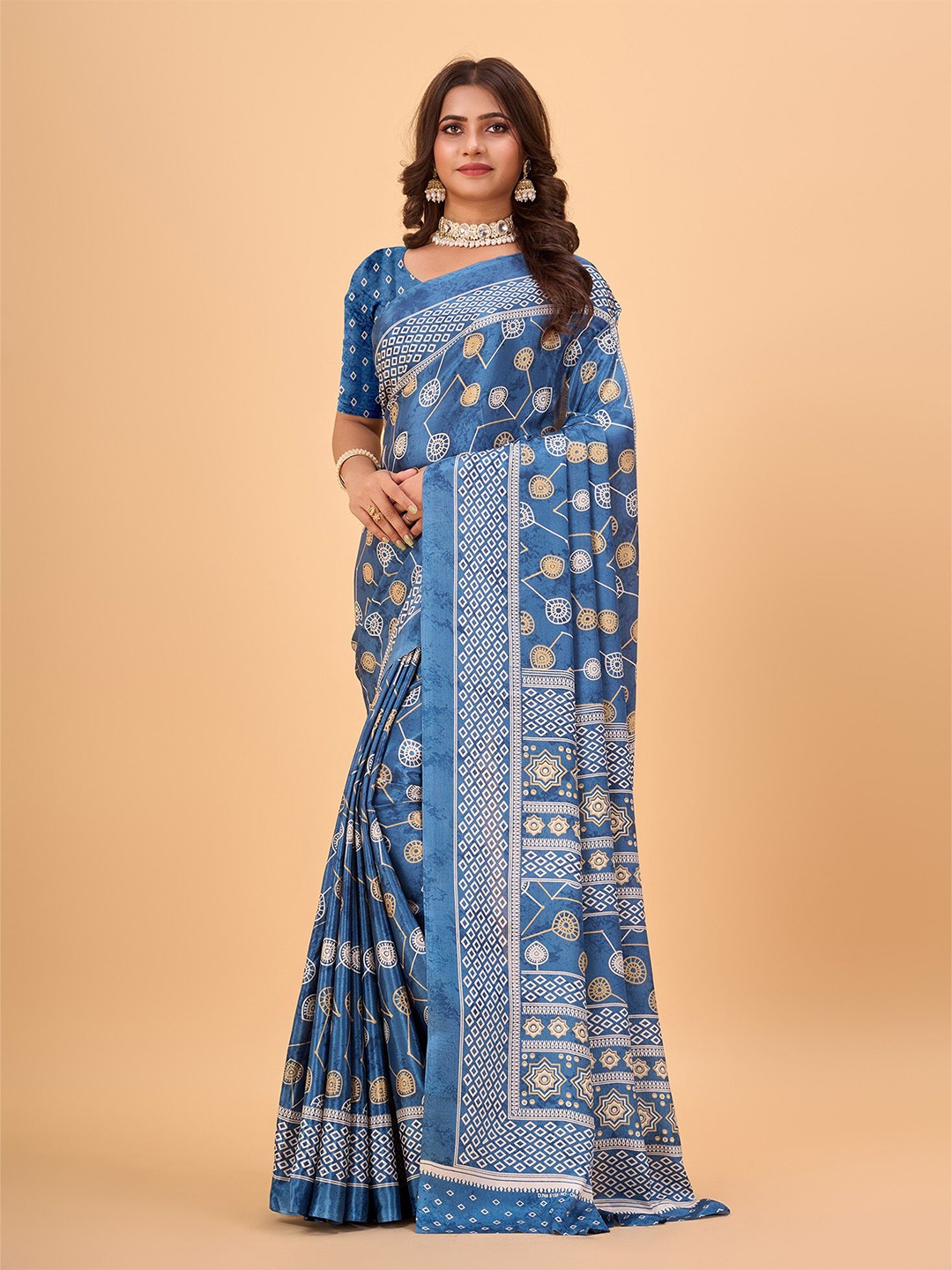 

NIRMAL CREATION Printed Saree, Turquoise blue