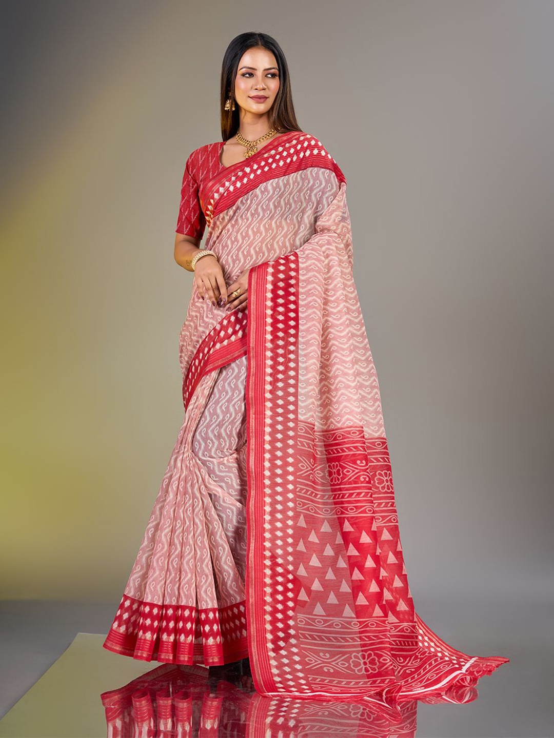 

NIRMAL CREATION Maheshwari Saree, Red