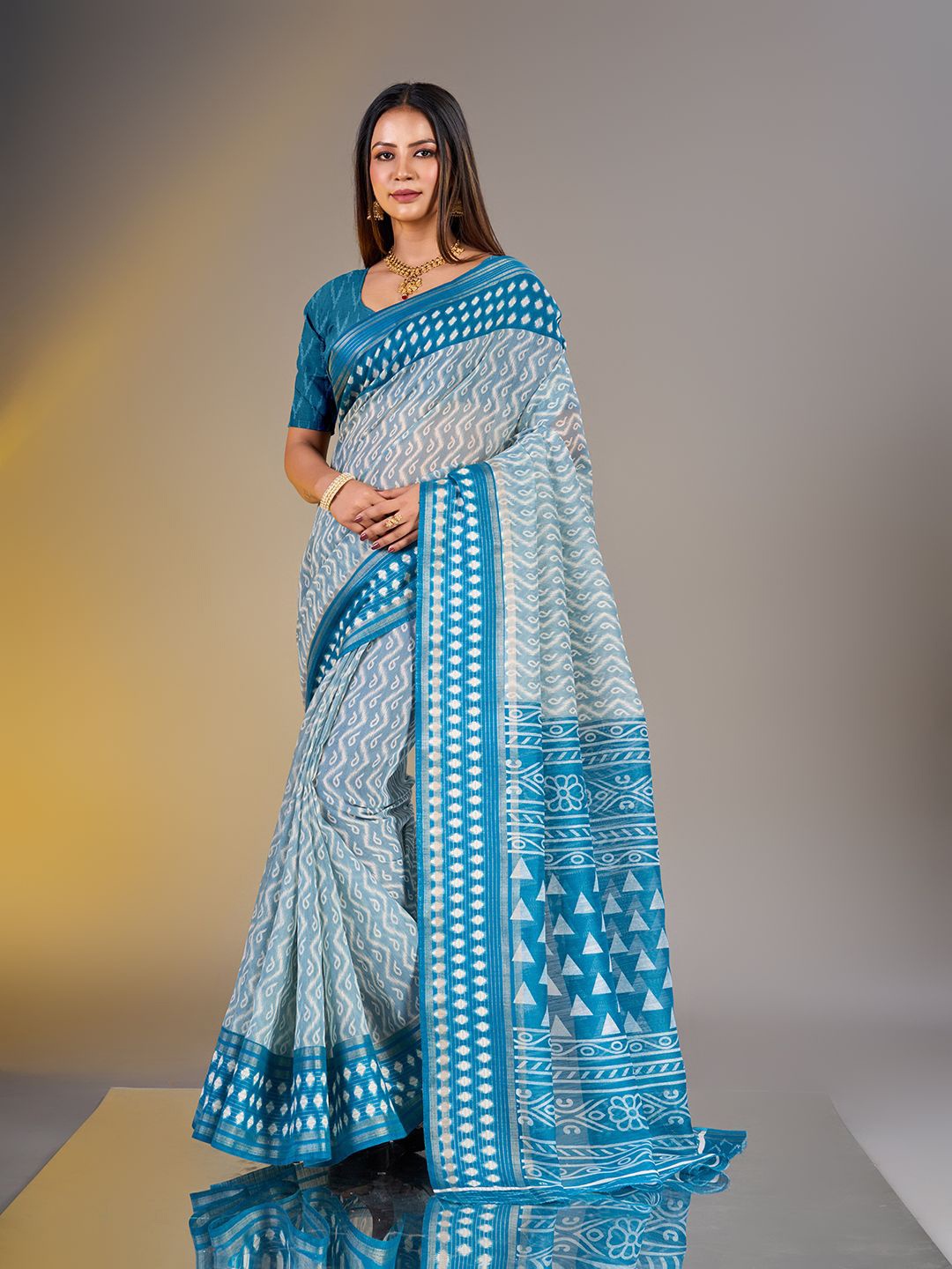 

NIRMAL CREATION Paisley Maheshwari Saree, Turquoise blue