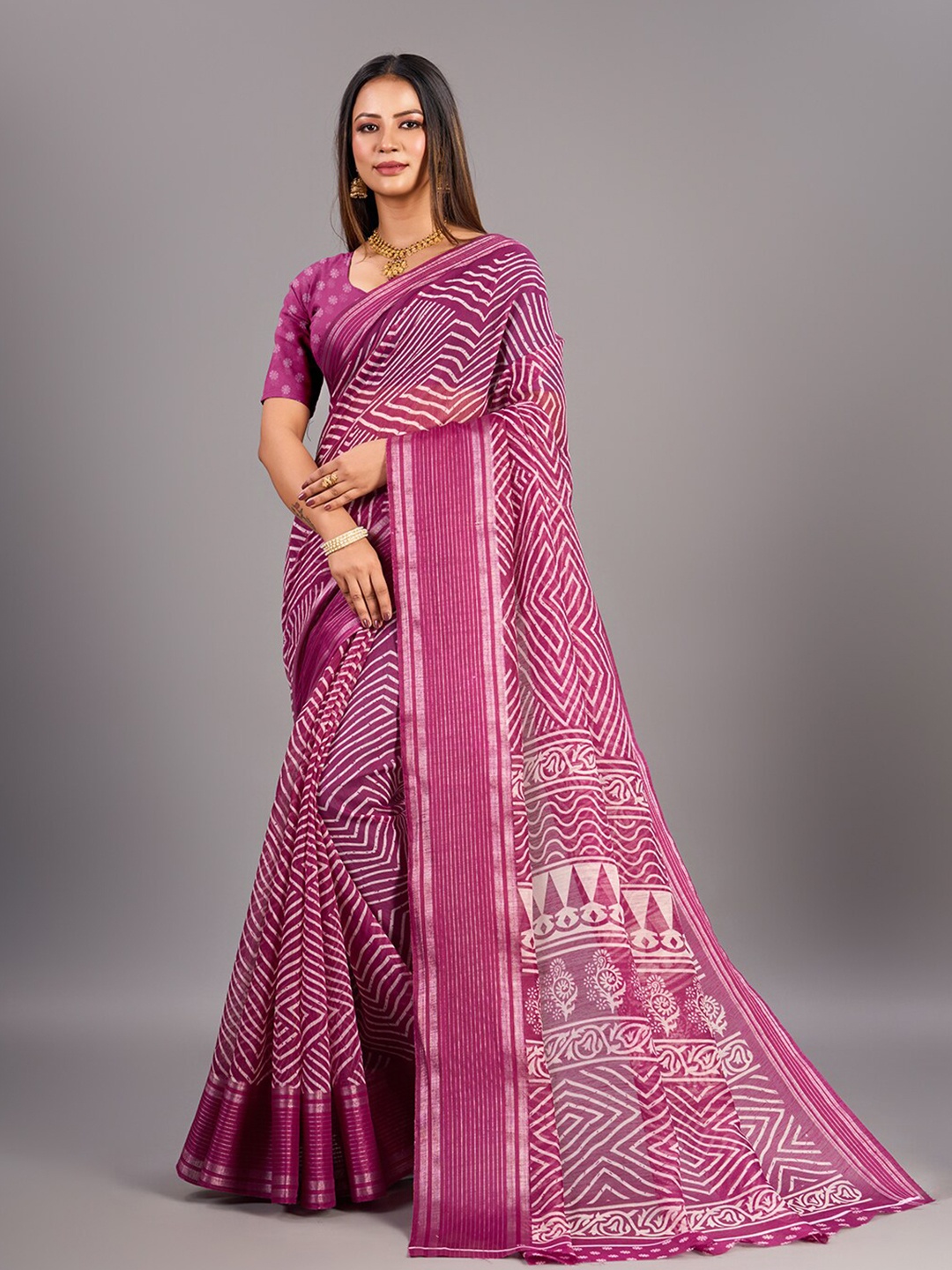 

NIRMAL CREATION Printed Zari Maheshwari Saree, Purple
