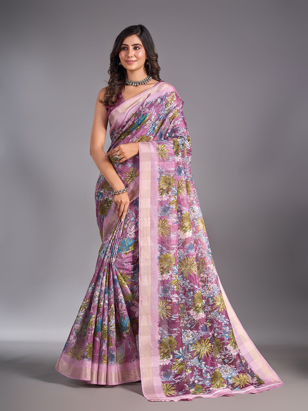 

NIRMAL CREATION Floral Maheshwari Saree, Rose