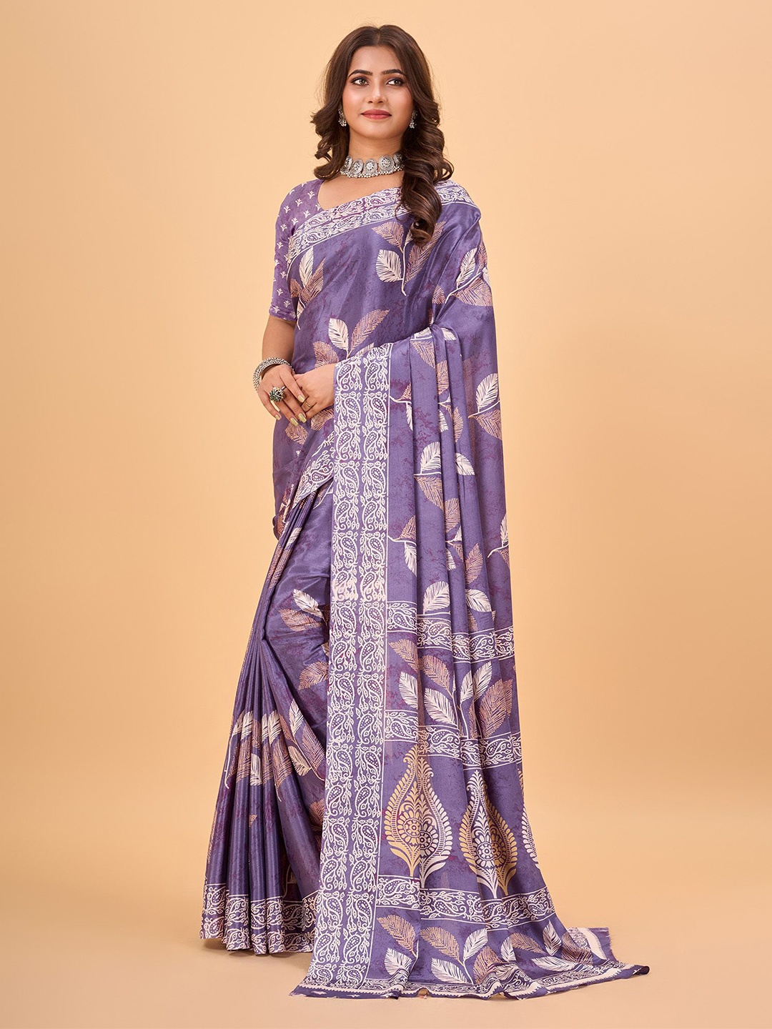 

NIRMAL CREATION Discharge Print Saree, Lavender