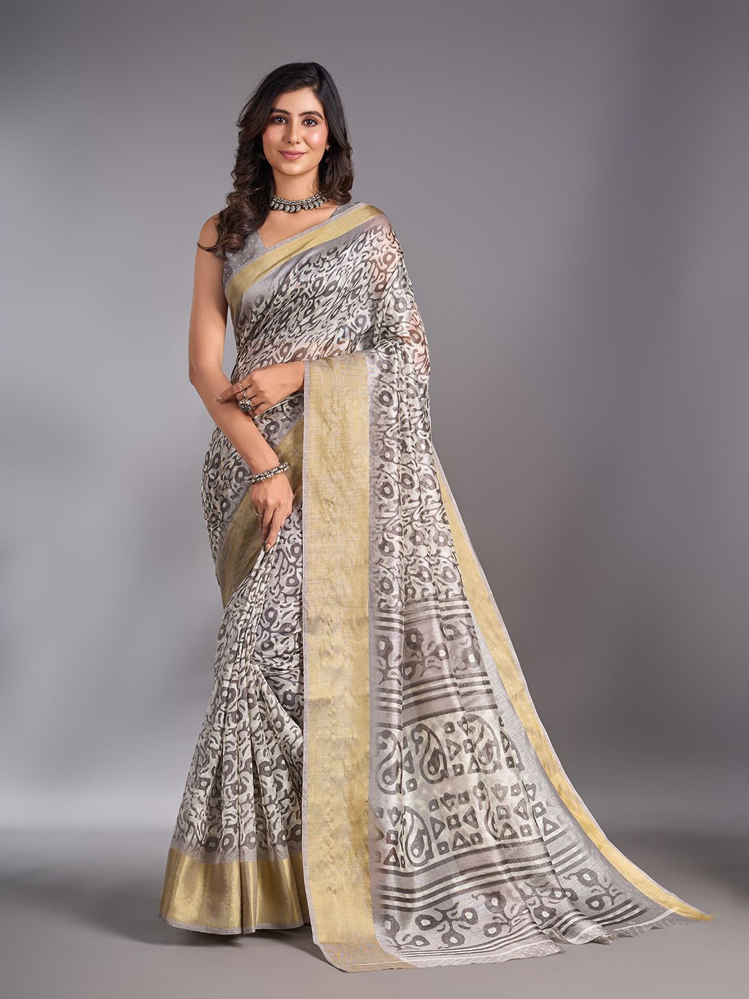 

NIRMAL CREATION Zari Maheshwari Saree, Grey