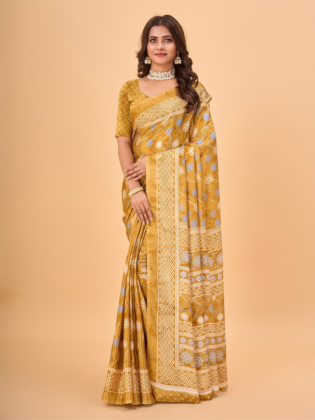 

NIRMAL CREATION Printed Saree, Yellow