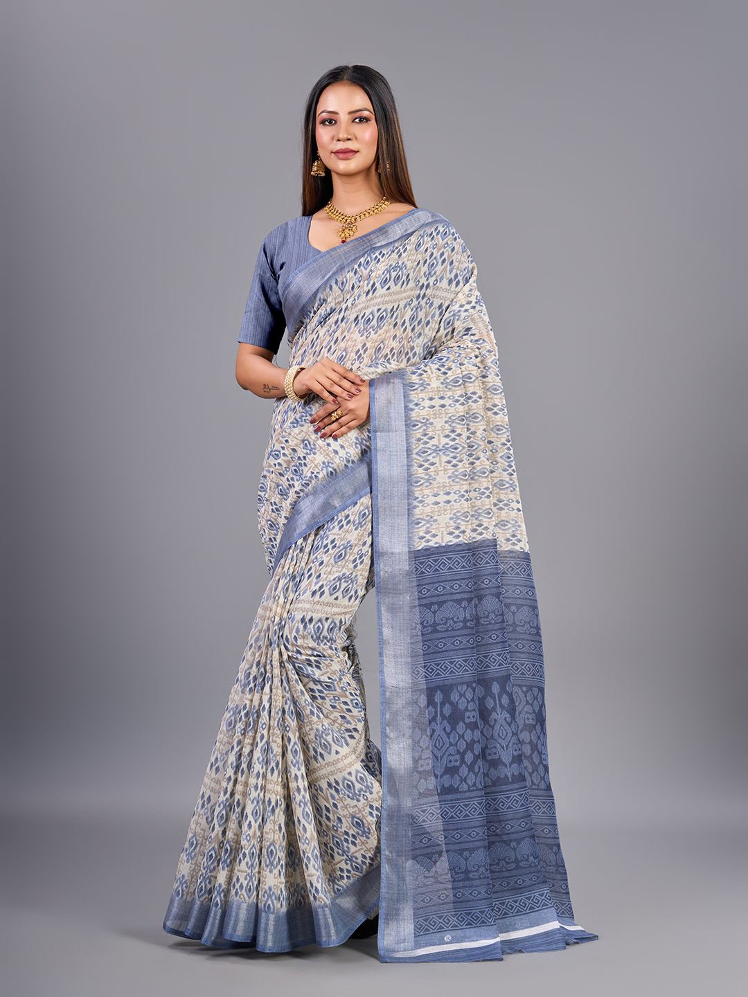 

NIRMAL CREATION Ethnic Motifs Zari Maheshwari Saree, Grey
